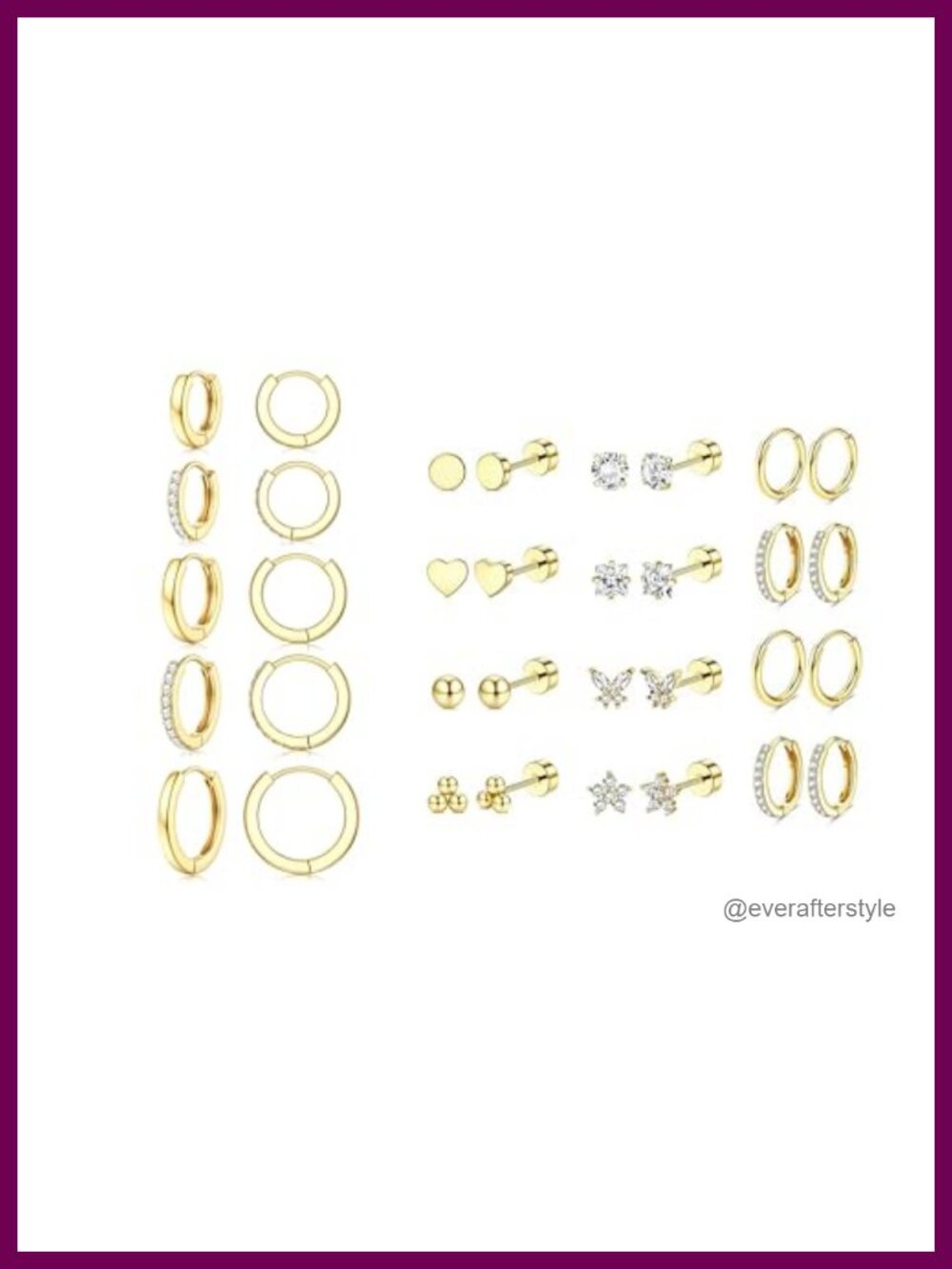 17 Pairs Hypoallergenic Gold Plated Hoop Earrings for Women Flat Back Surgical
